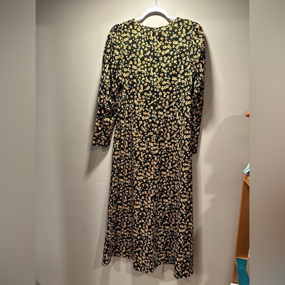 TOPSHOP V-Neck Floral Textured Midi Dress Long Sleeve Sun Dress Slits Puff NWT - Picture 6 of 13